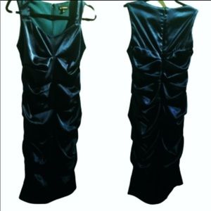 Le Chateau Luxurious Ruched Stretchy Teal Satin Dress !!!!